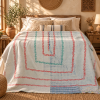 Ivory White Vintage Kantha Quilt 60 x 90 Inches – Red Green Hand Stitched Cotton Bedspread – One of a Kind - Image 2