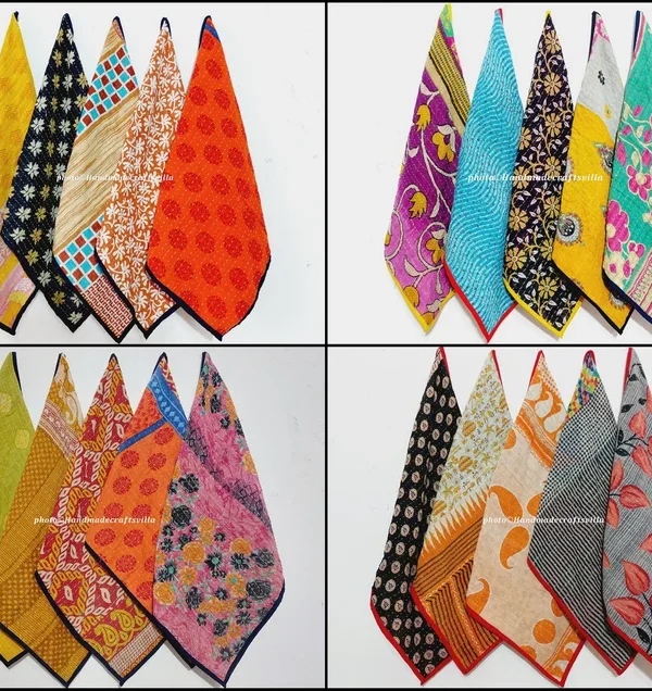 20 Pcs Vintage Kantha Cotton Napkins 18x18 Inches – Handmade Patchwork Cloth Dinner Napkins – Multicolor Assorted Set