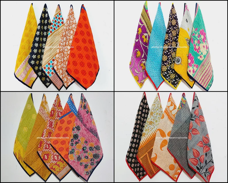 20 Pcs Vintage Kantha Cotton Napkins 18×18 Inches – Handmade Patchwork Cloth Dinner Napkins – Multicolor Assorted Set