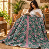 Teal Green Pink Geometric Vintage Kantha Quilt – Hand Stitched Cotton Bedspread Throw 60x90 Inch - Image 2