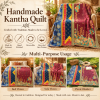 Burgundy Blue Floral Vintage Kantha Quilt – Handmade Cotton Indian Bedspread Throw 60x90 Inch - Image 4