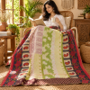Cream Green Floral Vintage Kantha Quilt – Paisley Rose Hand Stitched Cotton Bedspread 60x90 Inch - Image 3