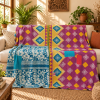 Magenta Pink & Blue Vintage Kantha Quilt – Geometric Floral Hand Stitched Cotton Throw 60x90 Inch