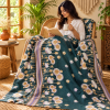 Teal Blue Floral Vintage Kantha Quilt – Hand Stitched Recycled Cotton Bedspread Throw 60x90 Inch - Image 3