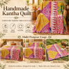 Mustard Yellow Pink Tie Dye Vintage Kantha Quilt – Floral Hand Stitched Cotton Bedspread 60x90 Inch - Image 4