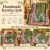 Olive Green Vintage Kantha Quilt – Paisley Floral Hand Stitched Cotton Throw 60x90 Inch - Image 4