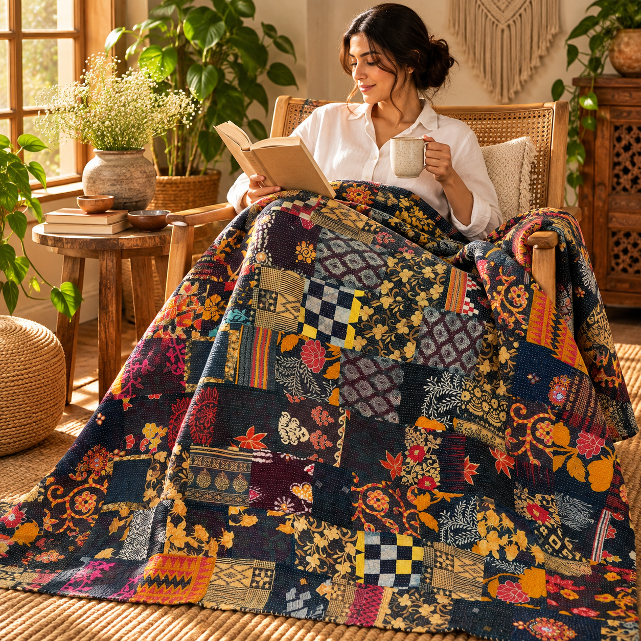 Assorted Black Patchwork Kantha Quilt 60x90 – Handmade Cotton Bedspread - Image 3