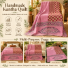 Pink Red Paisley Vintage Kantha Quilt – Hand Stitched Recycled Cotton Bedspread Throw 60x90 Inch - Image 4