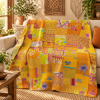Assorted Yellow Patchwork Kantha Quilt – Handmade Vintage Cotton Boho Bedspread & Throw 60x90 Inches