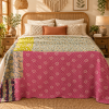 Pink Floral Vintage Kantha Quilt – Handmade Recycled Cotton Indian Bedspread Throw 60x90 Inch - Image 2