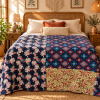 Navy Blue Floral Vintage Kantha Quilt – Handmade Cotton Indian Bedspread Throw 60x90 Inch - Image 2