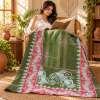Olive Green Vintage Kantha Quilt – Paisley Floral Hand Stitched Cotton Throw 60x90 Inch - Image 3