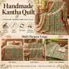 Green Patchwork Kantha Quilt – Handmade Vintage Cotton Bedspread Throw 60x90 Inches - Image 4