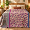 Cream Purple Floral Vintage Kantha Quilt – Hand Stitched Cotton Indian Bedspread Throw 60x90 Inch - Image 2