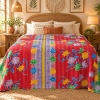 Red Floral Kantha Quilt 60x90 – Handmade Cotton Bedspread - Image 2