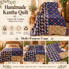 Navy Blue Floral Vintage Kantha Quilt – Handmade Cotton Indian Bedspread Throw 60x90 Inch - Image 4