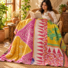Mustard Yellow Pink Tie Dye Vintage Kantha Quilt – Floral Hand Stitched Cotton Bedspread 60x90 Inch - Image 3