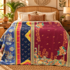 Burgundy Blue Floral Vintage Kantha Quilt – Handmade Cotton Indian Bedspread Throw 60x90 Inch - Image 2