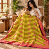 Olive Green Pink Geometric Vintage Kantha Quilt – Handmade Cotton Bedspread Throw 60x90 Inch - Image 3