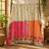 Cream Yellow Striped Vintage Kantha Quilt – Hand Stitched Recycled Sari Cotton Throw 60x90 Inch - Image 5