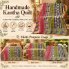Olive Green Coral Pink Vintage Kantha Quilt – Paisley Floral Hand Stitched Cotton Throw 60x90 Inch - Image 3
