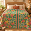 Green Patchwork Kantha Quilt – Handmade Vintage Cotton Bedspread Throw 60x90 Inches - Image 2