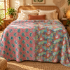 Coral Pink Blue Paisley Vintage Kantha Quilt – Floral Hand Stitched Cotton Throw 60x90 Inch - Image 2