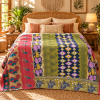 Olive Green Coral Pink Vintage Kantha Quilt – Paisley Floral Hand Stitched Cotton Throw 60x90 Inch - Image 2