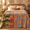 Blue Grey Floral Vintage Kantha Quilt – Handmade Recycled Cotton Bedspread Throw 60x90 Inch - Image 2