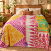 Mustard Yellow Pink Tie Dye Vintage Kantha Quilt – Floral Hand Stitched Cotton Bedspread 60x90 Inch - Image 2