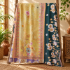 Teal Blue Floral Vintage Kantha Quilt – Hand Stitched Recycled Cotton Bedspread Throw 60x90 Inch - Image 5