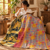 Blue Grey Floral Vintage Kantha Quilt – Handmade Recycled Cotton Bedspread Throw 60x90 Inch - Image 3