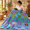 Assorted Blue Green Patchwork Kantha Quilt 60x90 – Handmade Cotton Boho Throw - Image 3