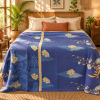 Royal Blue Floral Vintage Kantha Quilt – Hand Stitched Recycled Cotton Bed Throw 60x90 Inch - Image 2