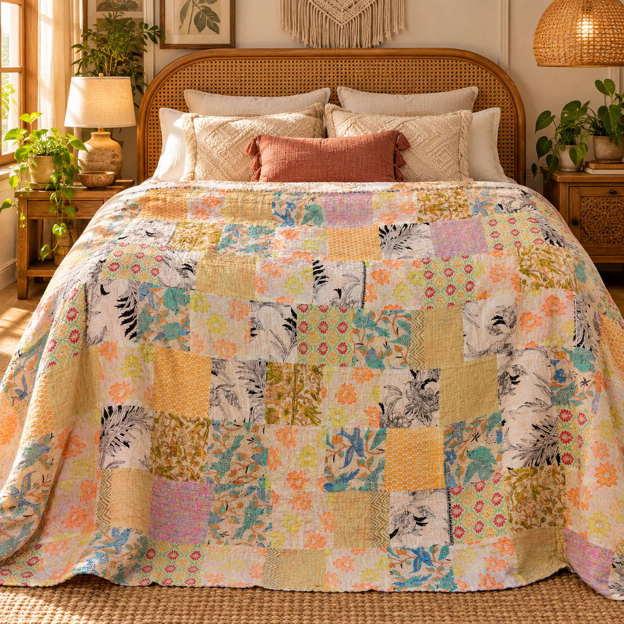 Assorted Pastel Patchwork Kantha Quilt 60x90 – Handmade Cotton Bedspread - Image 2
