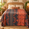 Burnt Orange & Navy Blue Vintage Kantha Quilt – Swirl Geometric Hand Stitched Cotton Throw 60x90 Inch - Image 2
