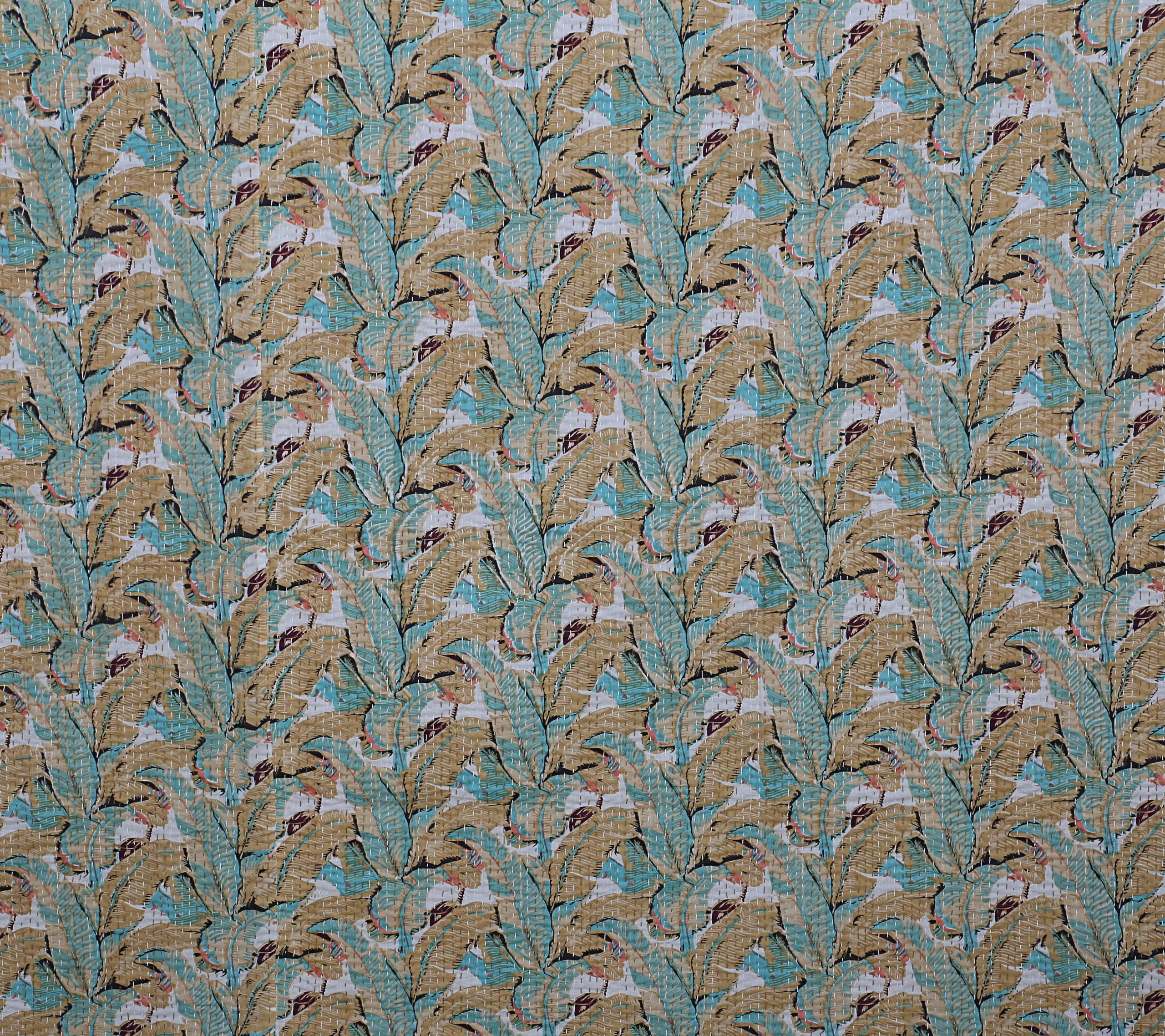 Teal Blue Paisley Floral Handmade Cotton Kantha Quilt – Double 90×108 inches - Image 5