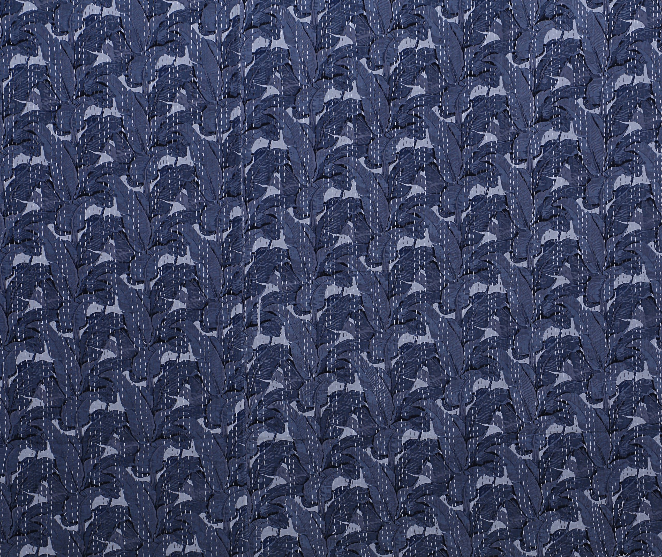 Indigo Blue Botanical Handmade Cotton Kantha Quilt – Double 90×108 inches - Image 5