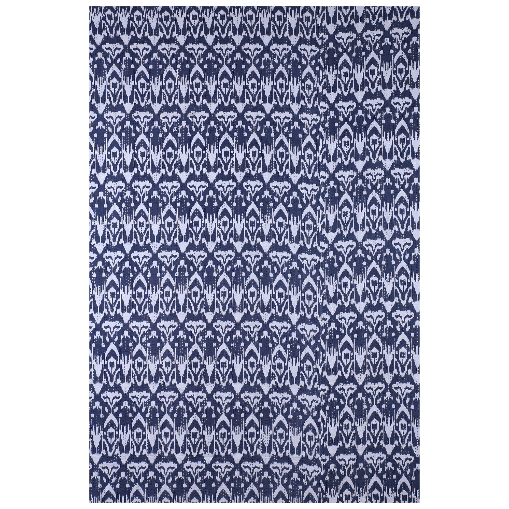 Indigo Blue and White Geometric Handmade Cotton Kantha Quilt – Single 60×90 inches - Image 3