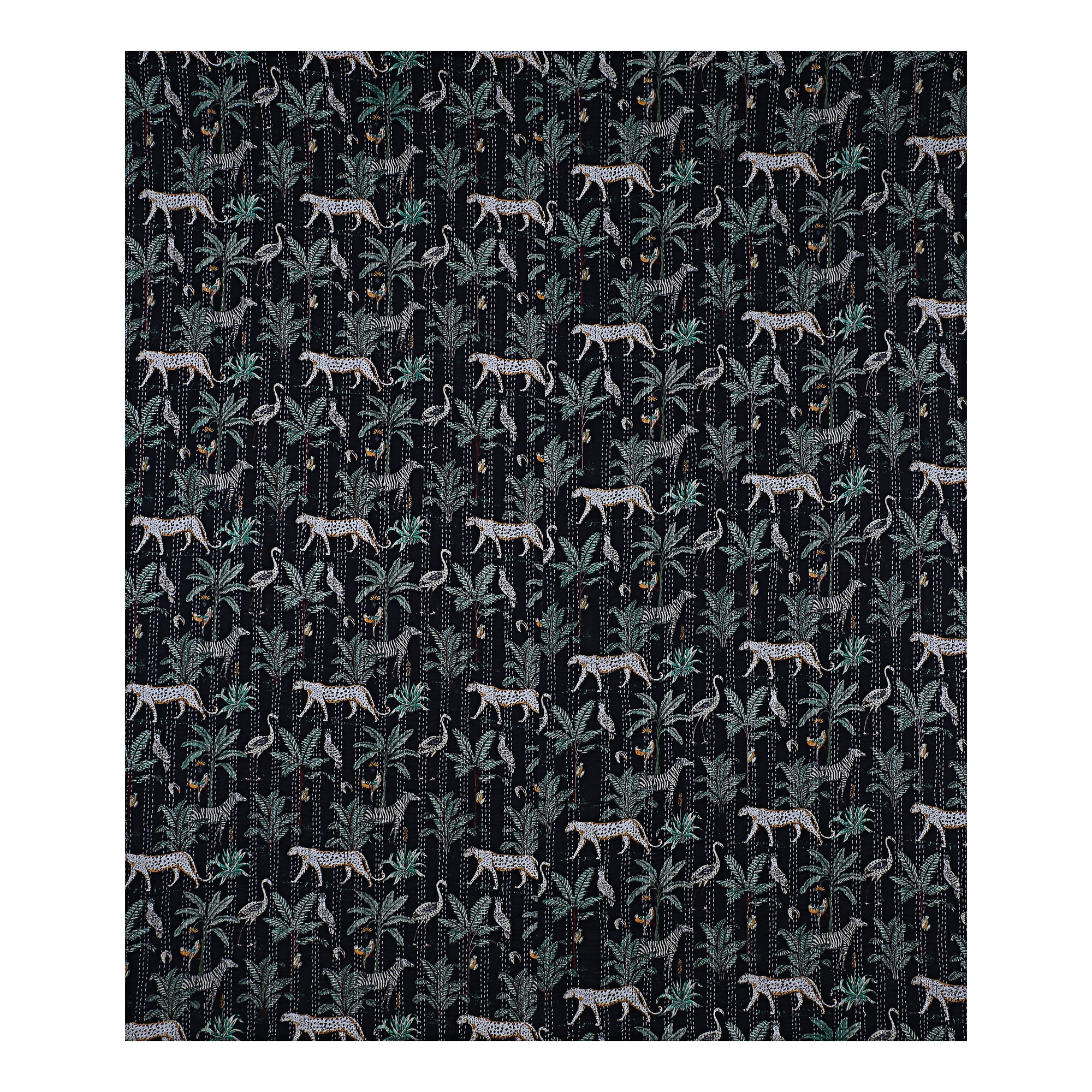 Black and Grey Botanical Handmade Cotton Kantha Quilt – Double 90×108 inches - Image 3