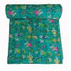 Teal Green Floral Handmade Cotton Kantha Quilt – Baby 40×40 inches - Image 2