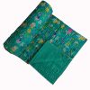 Teal Green Floral Handmade Cotton Kantha Quilt – Baby 40×40 inches - Image 3
