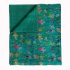 Teal Green Floral Handmade Cotton Kantha Quilt – Baby 40×40 inches - Image 6