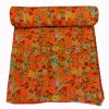 Orange Multicolor Floral Handmade Cotton Kantha Quilt – Baby 40×40 inches