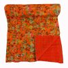 Orange Multicolor Floral Handmade Cotton Kantha Quilt – Baby 40×40 inches - Image 2