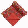 Red and Pink Floral Handmade Cotton Kantha Quilt – Double 90×108 inches - Image 2