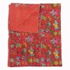 Red and Pink Floral Handmade Cotton Kantha Quilt – Double 90×108 inches - Image 4
