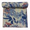 Blue and Beige Botanical Handmade Cotton Kantha Quilt – Double 90×108 inches - Image 2