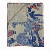 Blue and Beige Botanical Handmade Cotton Kantha Quilt – Double 90×108 inches - Image 3