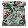 Cream and Green Bird Floral Handmade Cotton Kantha Quilt – Multiple Sizes - Image 2